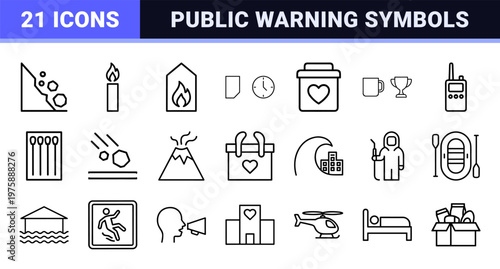 Emergency and disaster management minimalist outline icons