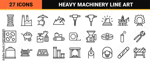 Minimalist mining and resource extraction line icons