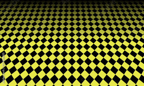 Seamless yellow and black checkered pattern with a receding perspective floor optical illusion