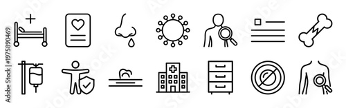 Healthcare and medical outline icons for hospital and clinic services