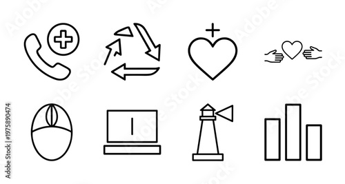 Charity and volunteer line icon set for humanitarian aid and community support