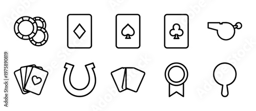 Minimalist card game and gambling outline icon set
