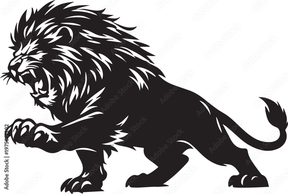 Obraz premium Bold Lion Silhouette Vector in Black and White Powerful Wildlife Illustration