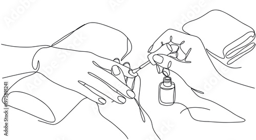 Minimal line art illustration of manicure process with nail polish application. Beauty, self care and wellness concept. Perfect for spa, salon and lifestyle design
