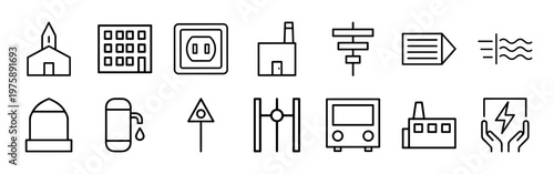 Minimalist urban infrastructure and city utility line icon set