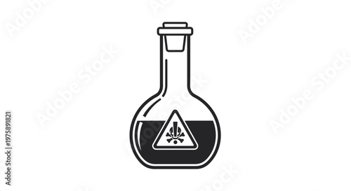 Poisonous Liquid In Flask With Warning Symbol, Danger Chemical Hazard Icon