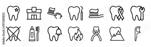 Dental health and stomatology linear icon set
