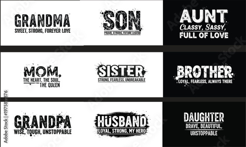 Family relations typography art a collection of loving titles for relatives t shirt design