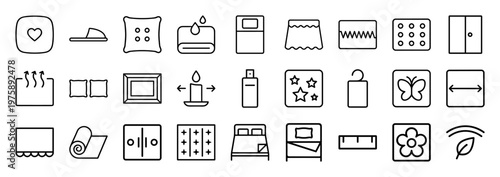 Minimalist bedding and linen line icon set