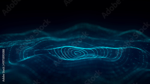 Abstract technology circle blue wave. Flow of particles. Big data transfer visualization. 3D rendering.