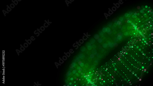 Technology green torus with connecting dots and lines. Digital abstract network structure. 3D rendering.