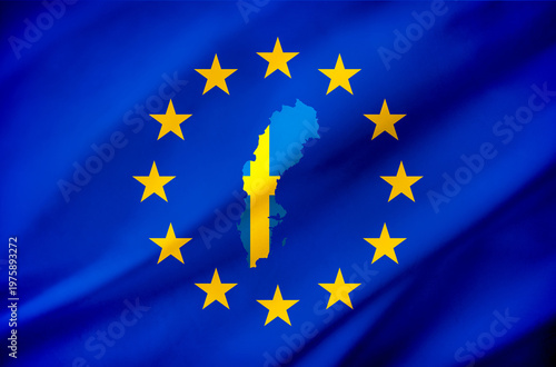 European Union Flag with Sweden Map Overlay