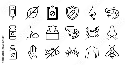 Minimalist allergy and medical sensitivity line icon set