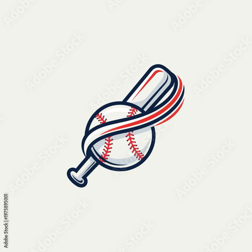 Baseball Bat and Ball with Red and Blue Ribbon.