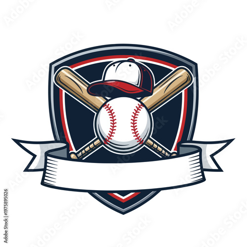 Baseball Emblem with Crossed Bats and Cap.