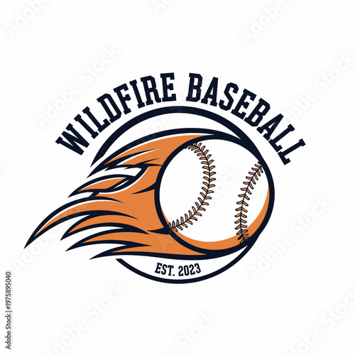 Wildfire Baseball Team Logo with Flaming Ball.