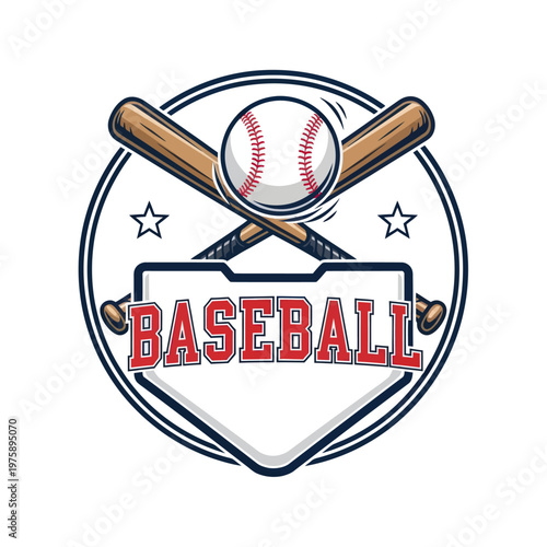 Baseball Emblem with Crossed Bats and Ball.