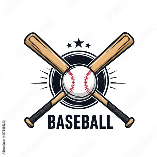 Baseball Emblem with Crossed Bats and Ball.