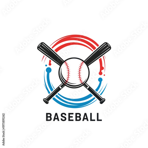 Baseball Sport Emblem with Crossed Bats and Ball.