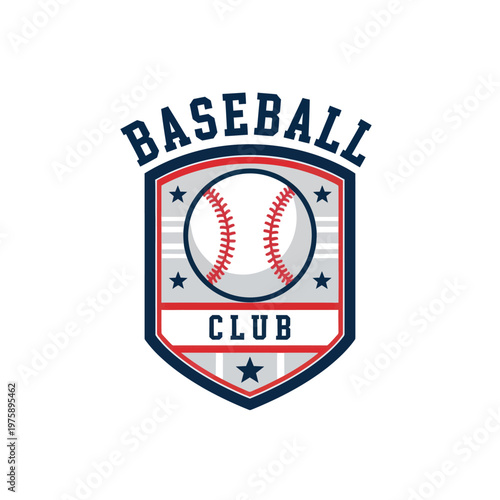 Baseball Club Emblem with Baseball and Stars.
