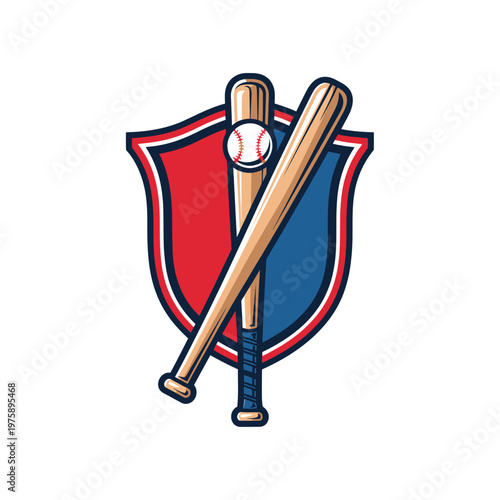Baseball Shield Emblem with Crossed Bats and Ball.