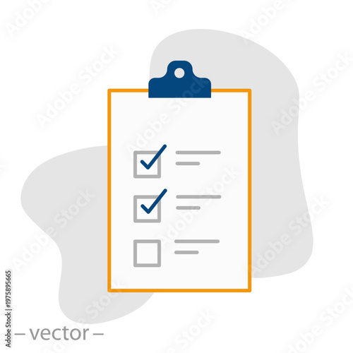 Checklist icon, test  form, paper document, flat symbol on white background - editable vector illustration