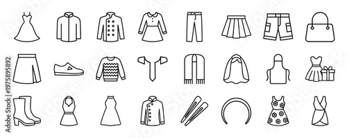 Minimalist apparel and clothing line icon set for fashion design