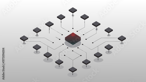 A vector graphic illustration of a network connection system with a central node