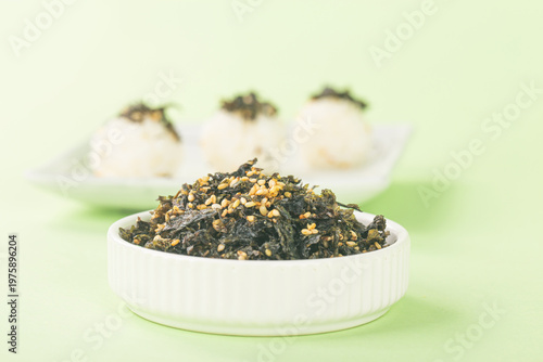 A bowl of dried seaweed,