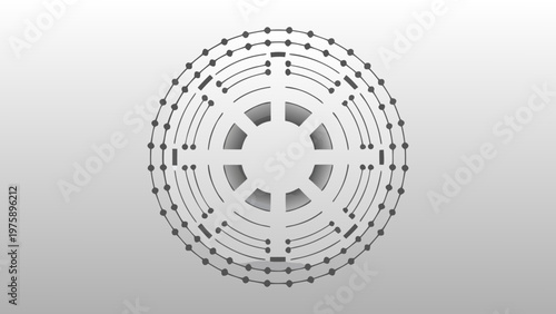 A modern circular vector graphic design with concentric lines and dots