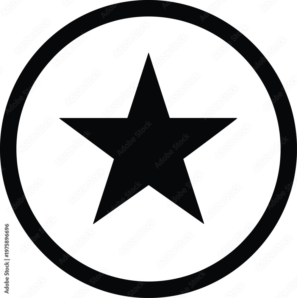 Fototapeta premium Black star icon inside circle in minimalist silhouette style isolated on white background representing rating symbol, favorite mark, badge design, and graphic element