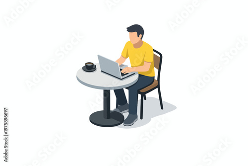 vector person sitting at a café table with laptop