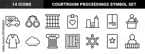 Legal and law enforcement minimalist outline icons