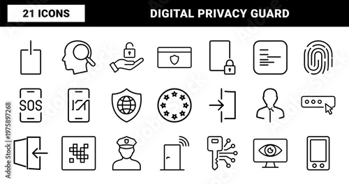 Security and data protection minimalist line icon set