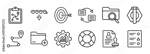 Business assessment and data evaluation minimalist outline icons