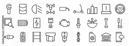 Auto service and automotive maintenance minimalist line icon set