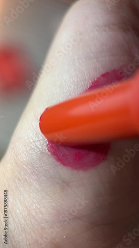 Lipstick red texture try on hand close up footage video