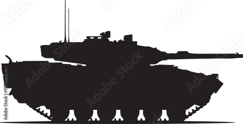 Military battle tank silhouette vector illustration vehicle army armored weapon line art