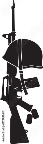 Silhouette of rifle and helmet vector illustration
