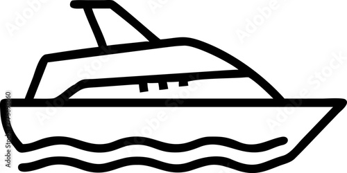 Summer outline vector icon of yacht, symbol of seaside adventure and luxury travel.