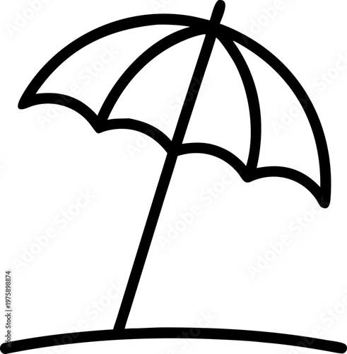 Summer outline vector icon of beach umbrella, symbol of seaside relaxation and holiday leisure.