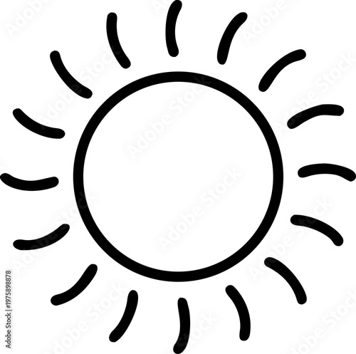 Summer outline vector icon of sun, symbol of warmth, tropical energy and holiday joy.