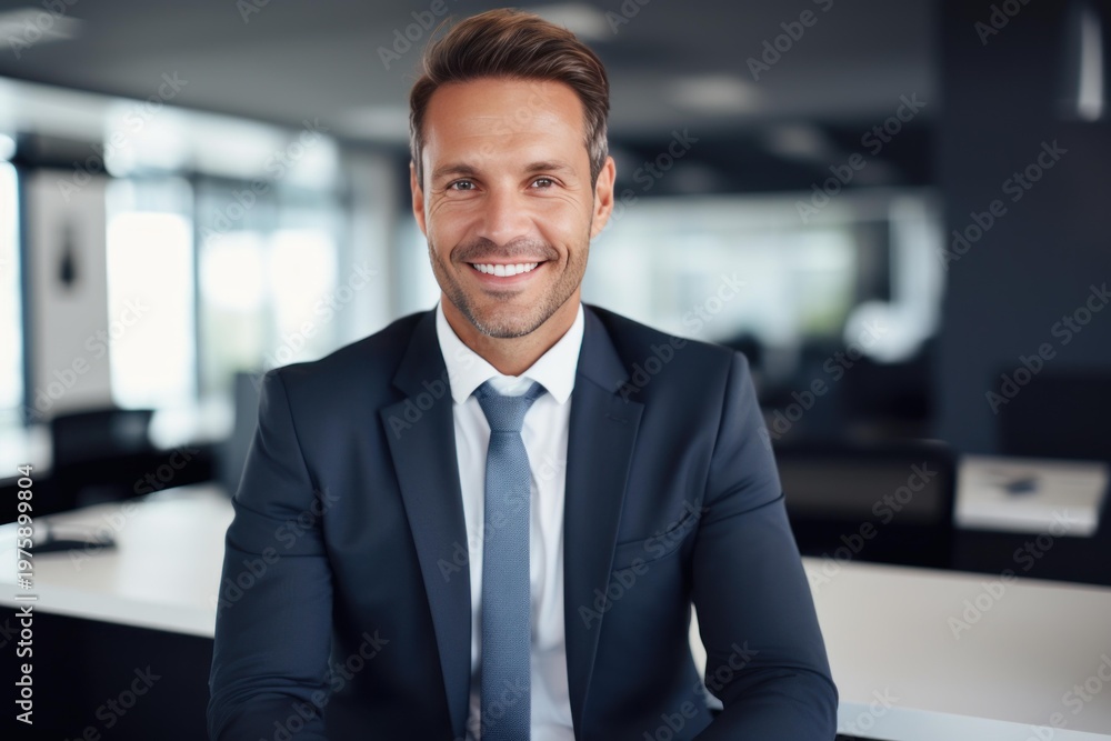 Fototapeta premium Professional man wearing suit and tie looking at camera with a happy smile