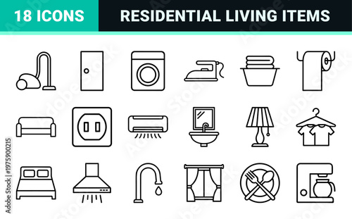 Minimalist household and home appliance line icon set