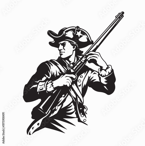American Revolution Patriot Militia Soldier Vintage Vector Art