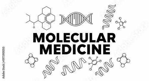 Molecular Medicine Concept Illustration with DNA Helix and Chemical Structures.