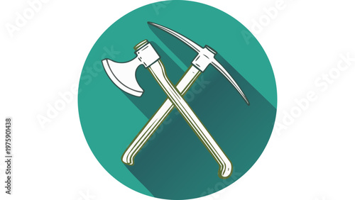 Crossed pickaxe tools icon symbolizing mining industry and excavation work in resource extraction environment vector