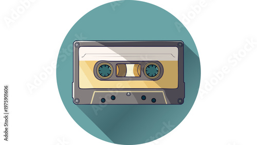 Retro cassette tape icon representing analog audio recording media used for music playback and storage vector