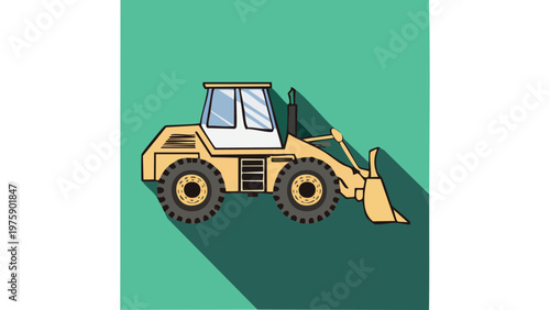 Front loader construction vehicle icon with bucket representing heavy machinery used in industrial building work vector