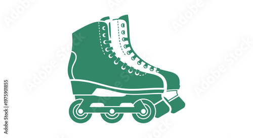Roller Skates Icon Green Silhouette on White Background - Vector Art
